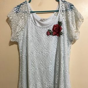 Brittany Black Lacy top with Rose Applique